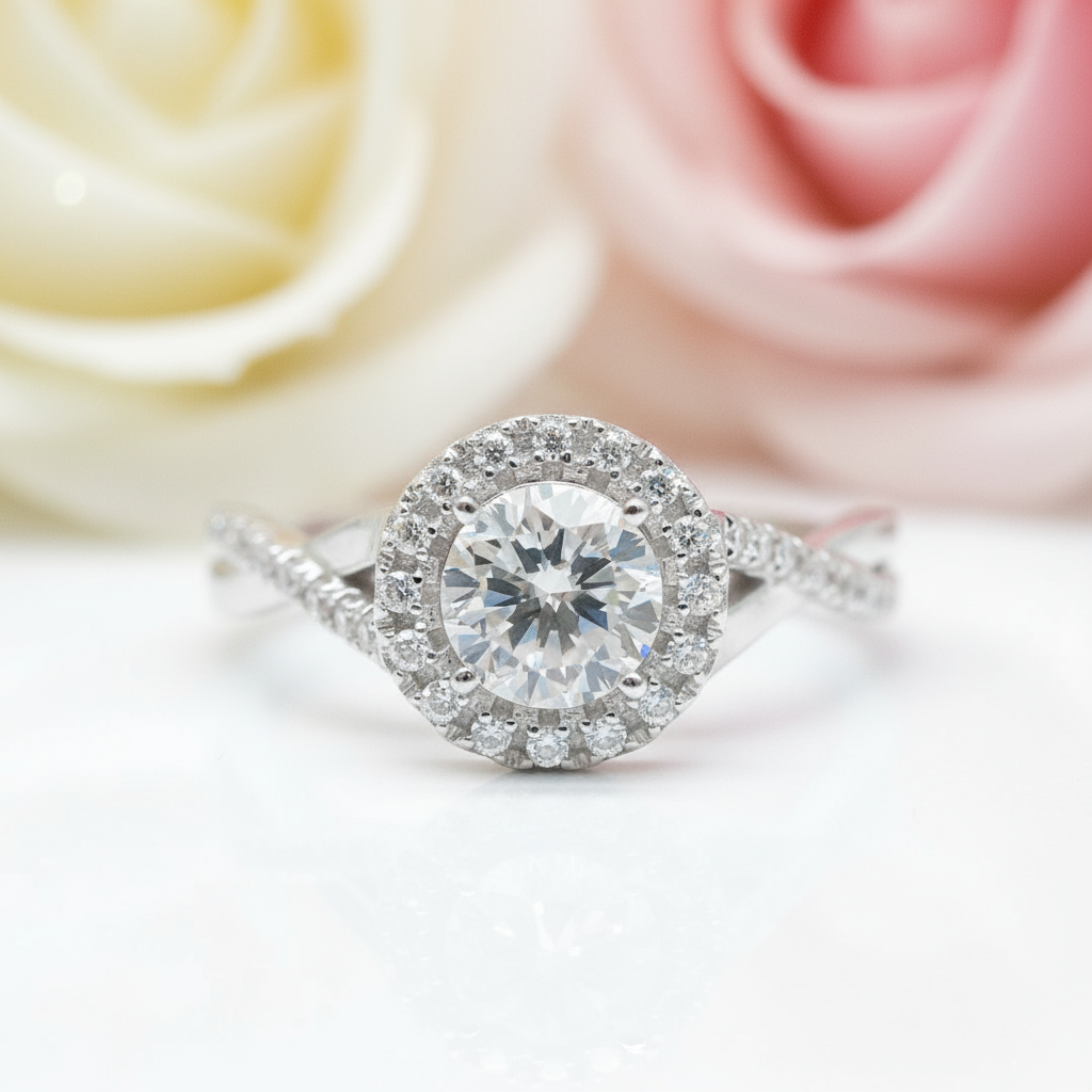 Diamond Halo Elegant Round Cut Vintage Promise Ring-Black Diamonds New York