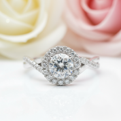 Diamond Halo Elegant Round Cut Vintage Promise Ring-Black Diamonds New York