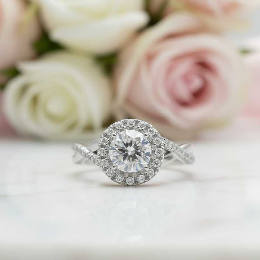 Diamond Option Halo Elegant Round Cut Vintage Promise Ring-Black Diamonds New York