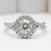 Diamond Halo Elegant Round Cut Vintage Promise Ring-Black Diamonds New York