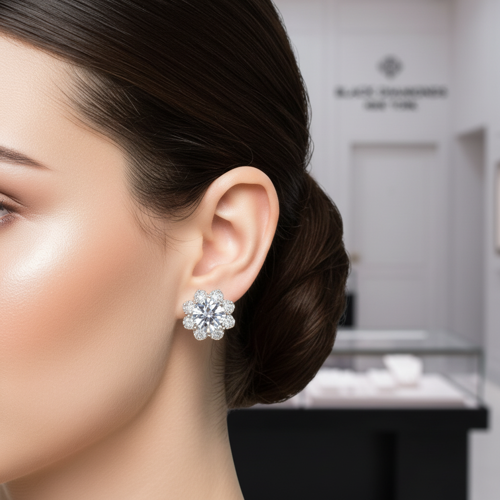 Diamond Romantic Snowflake Stud Earrings-Black Diamonds New York