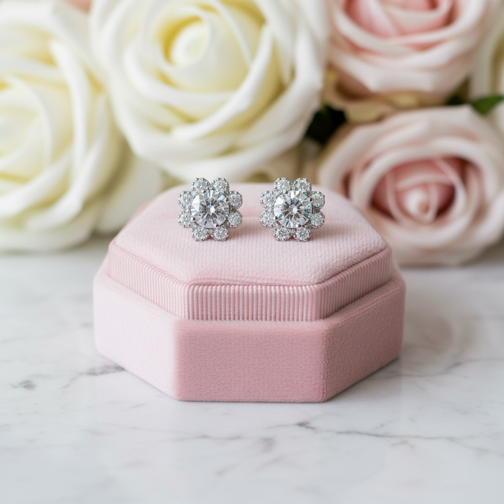 Diamond Option Romantic Snowflake Stud Earrings-Black Diamonds New York