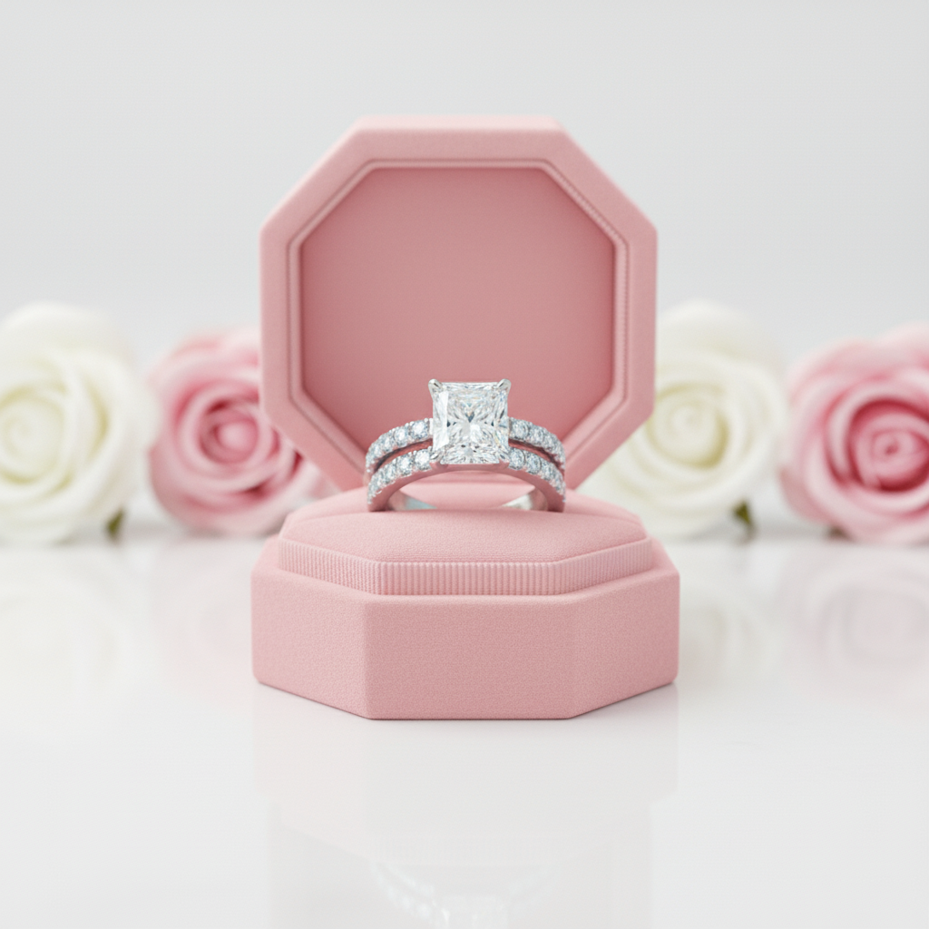 3ct Radiant Cut Diamond Option Bridal Ring Set-Black Diamonds New York