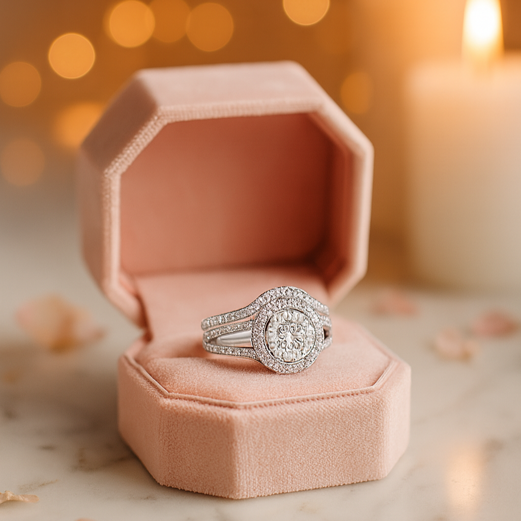 White Gold Split Shank Ring Set 1.5 ct Round Cut Diamond-Black Diamonds New York