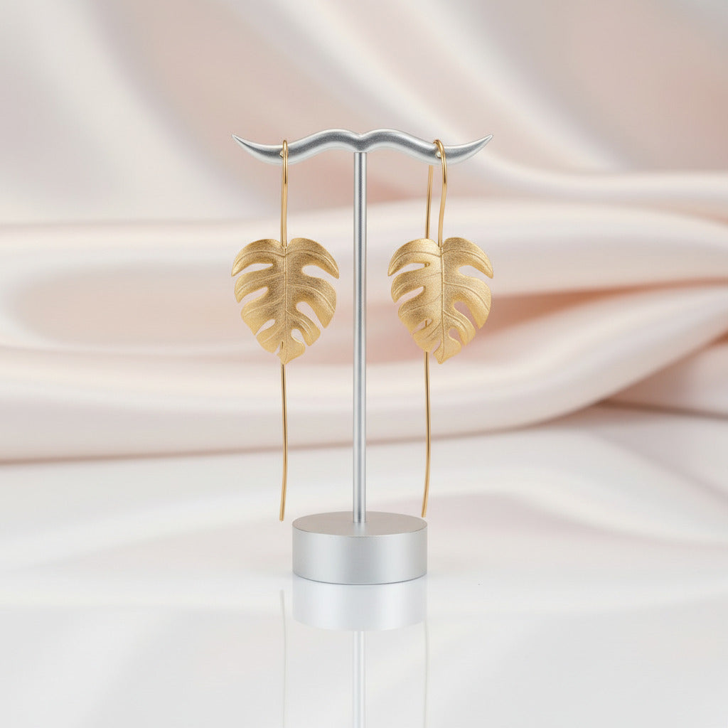 Monstera Leaves Drop Earrings-Black Diamonds New York