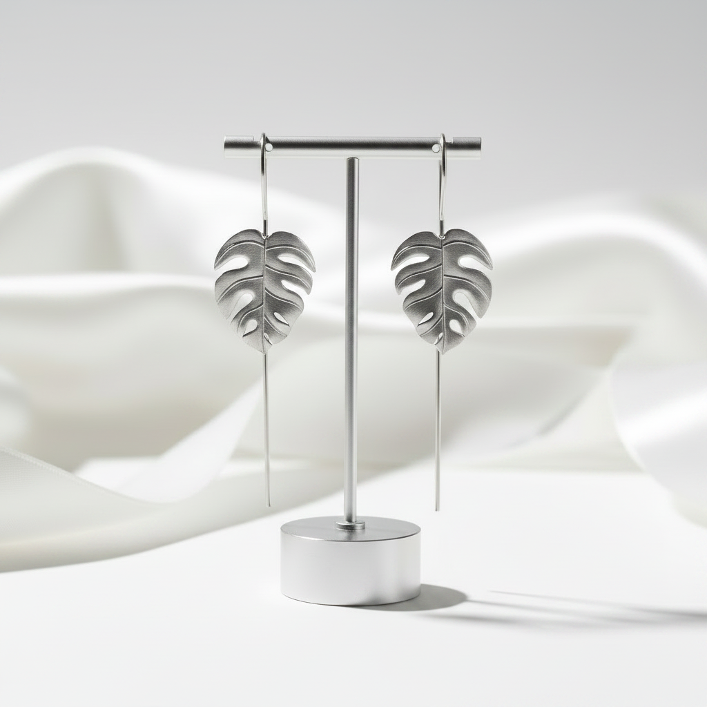 Monstera Leaves Drop Earrings-Black Diamonds New York