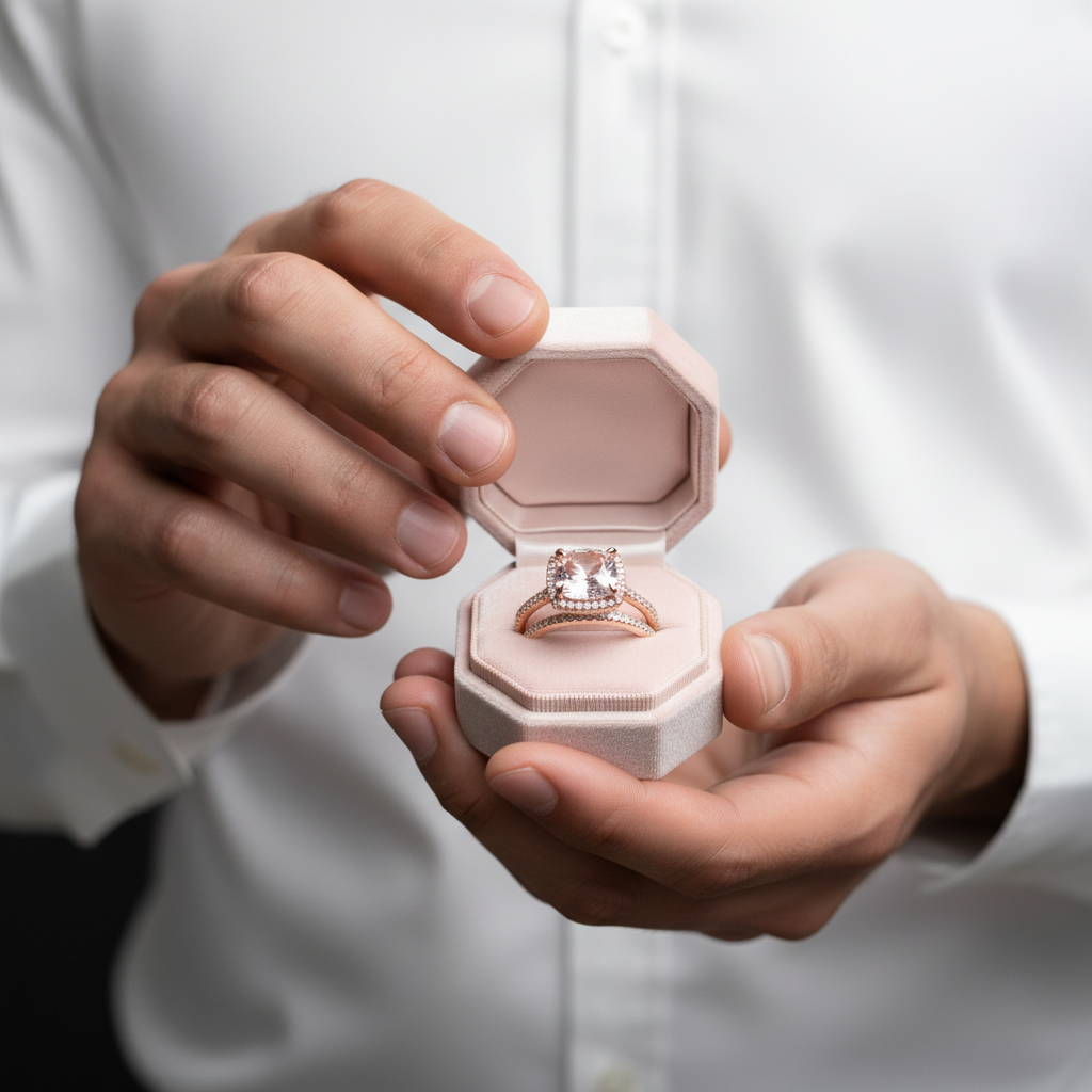 Morganite 5.0 Carat Cushion Cut Wedding Ring Set-Black Diamonds New York