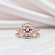 Morganite 5.0 Carat Cushion Cut Wedding Ring Set-Black Diamonds New York