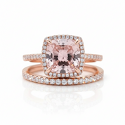 Morganite 5.0 Carat Cushion Cut Wedding Ring Set-Black Diamonds New York