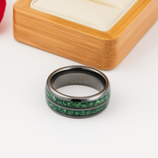 Moss Agate Gunmetal Tungsten Carbide Ring Band-Black Diamonds New York