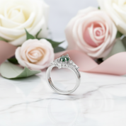 Kite Shaped Green Moss Agate Engagement Ring Set-Black Diamonds New York