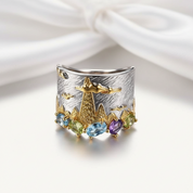 Mountain and Sky Mixed Gemstone Ring-Black Diamonds New York