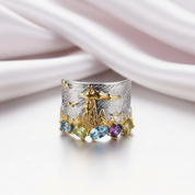 Mountain and Sky Mixed Gemstone Ring-Black Diamonds New York