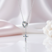 Multi Color Diamond Option Heart & Cross Pendant Necklace-Black Diamonds New York