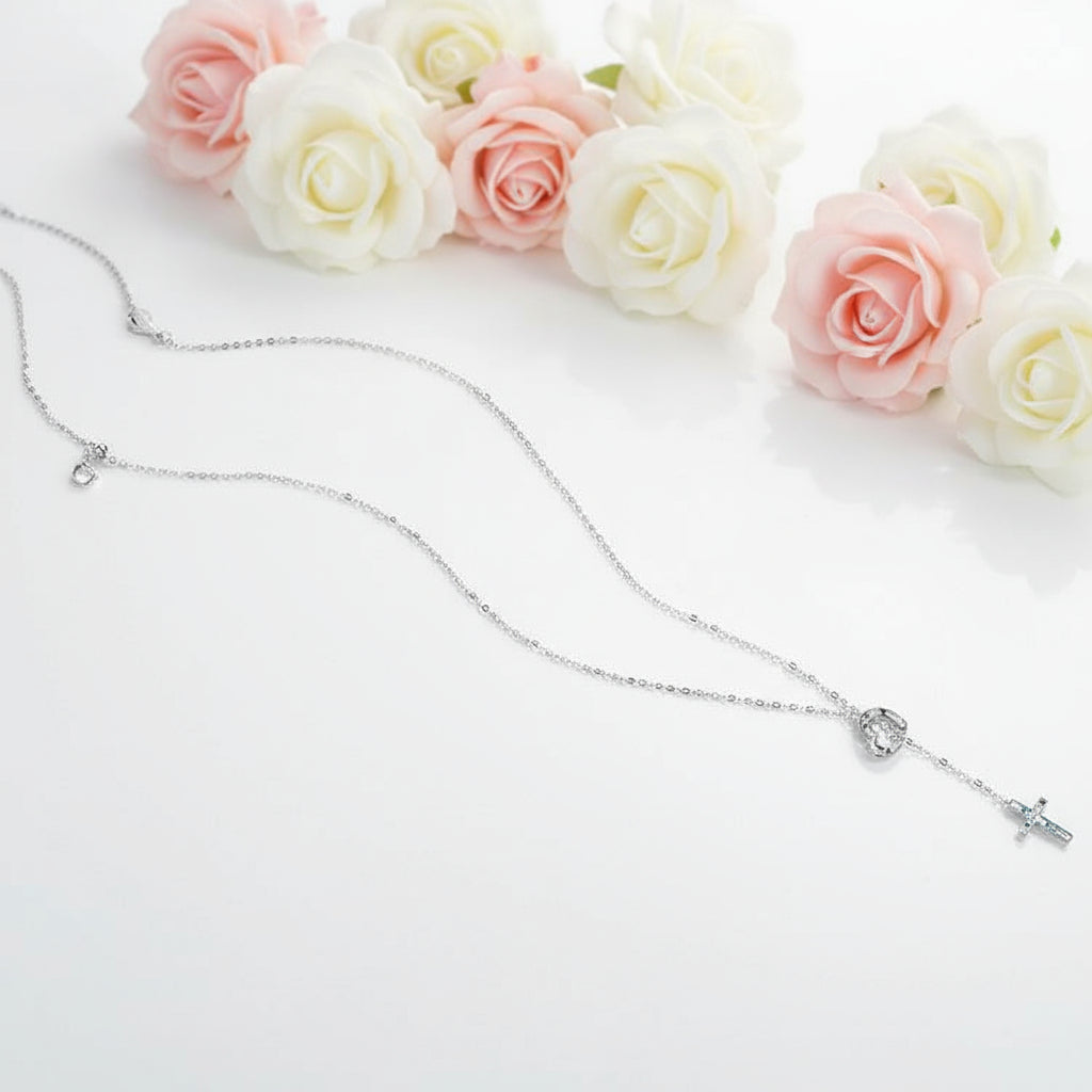 Multi Color Diamond Heart & Cross Pendant Necklace-Black Diamonds New York