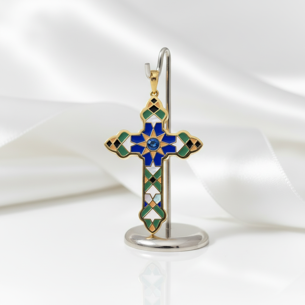 Multi Color Enamel Cross Pendant-Black Diamonds New York