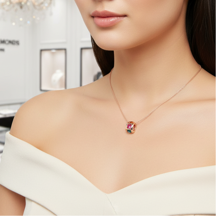Multi Color Stone Circle Pendant Necklace-Black Diamonds New York