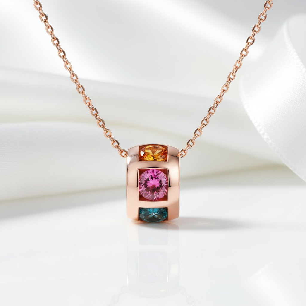 Multi Color Stone Circle Pendant Necklace-Black Diamonds New York