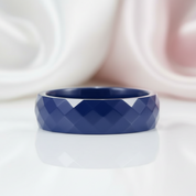 Multi-faceted Blue Ceramic Wedding Band-Black Diamonds New York