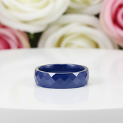 Multi-faceted Blue Ceramic Wedding Band-Black Diamonds New York