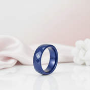 Multi-faceted Blue Ceramic Wedding Band-Black Diamonds New York