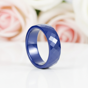 Multi-faceted Blue Ceramic Wedding Band-Black Diamonds New York