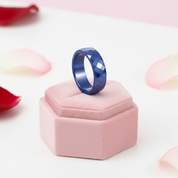 Multi-faceted Blue Ceramic Wedding Band-Black Diamonds New York