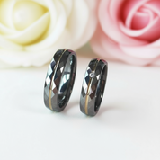 Multi-faceted Tungsten Carbide Wedding Ring Band with Diamond-Black Diamonds New York