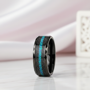 Multi-Faceted Tungsten Wedding Band with Sand and Opal Inlay-Black Diamonds New York
