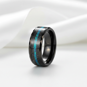 Multi-Faceted Tungsten Wedding Band with Sand and Opal Inlay-Black Diamonds New York