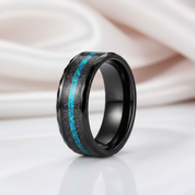 Multi-Faceted Tungsten Wedding Band with Sand and Opal Inlay-Black Diamonds New York