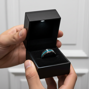 Multi-Faceted Tungsten Wedding Band with Sand and Opal Inlay-Black Diamonds New York