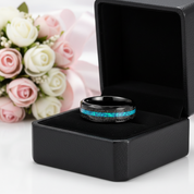 Multi-Faceted Tungsten Wedding Band with Sand and Opal Inlay-Black Diamonds New York