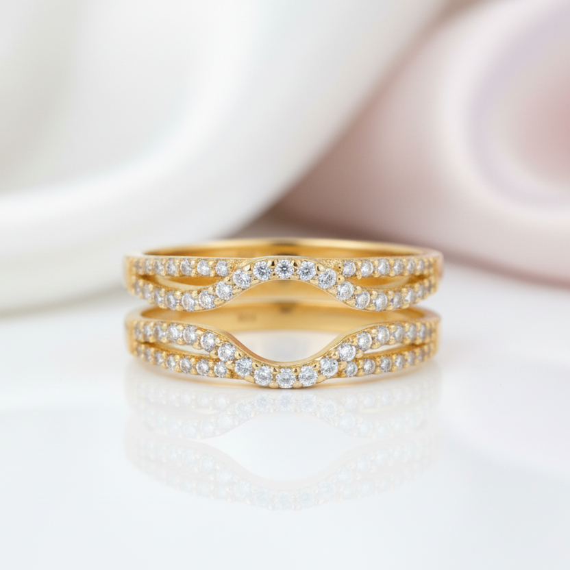Multi-tone Hollow Wedding Ring with Diamond Option-Black Diamonds New York