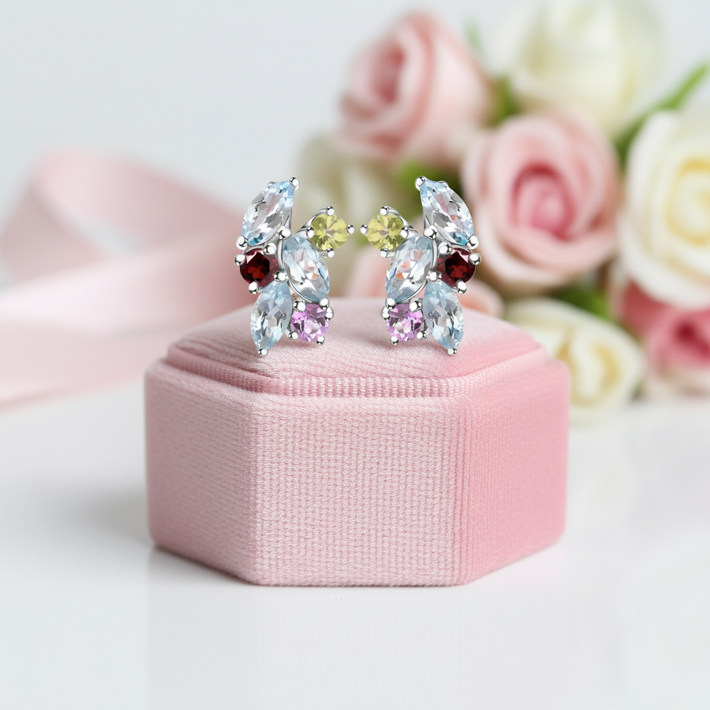 Multicolor Gemstone Stud Earrings-Black Diamonds New York