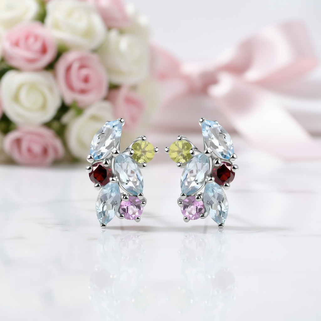 Multicolor Gemstone Stud Earrings-Black Diamonds New York