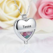 Multiple Birthstone Heart Locket Custom Name Necklace-Black Diamonds New York