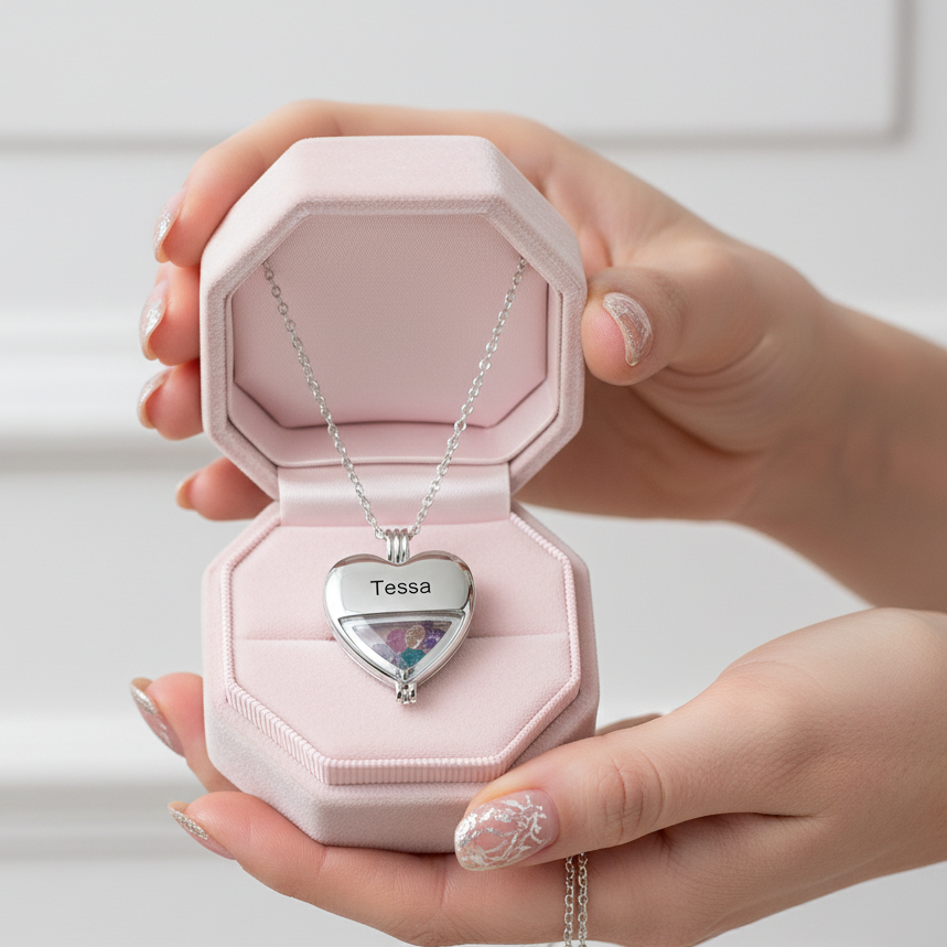 Multiple Birthstone Heart Locket Custom Name Necklace-Black Diamonds New York