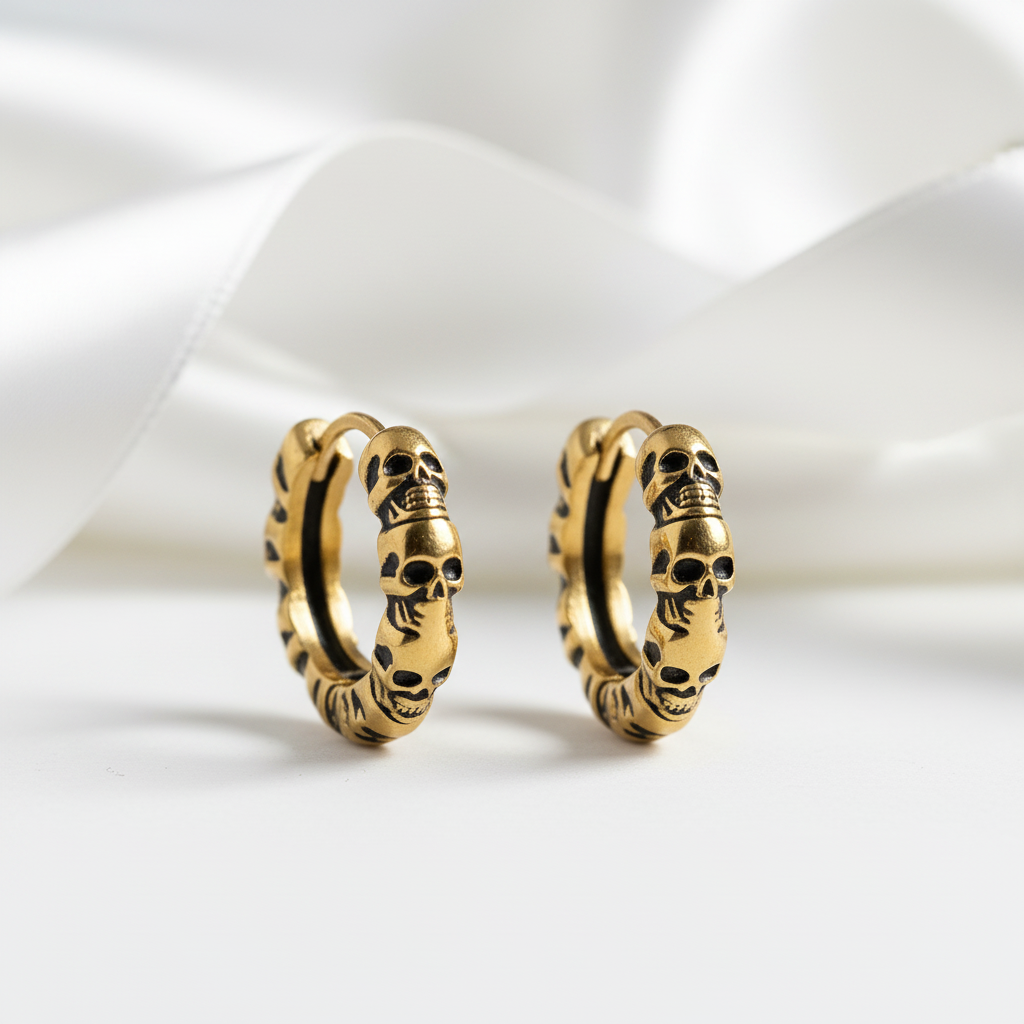 Multiple Skull Gothic Unisex Hoop Earrings-Black Diamonds New York