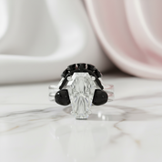 My Ever After Ring with Coffin Cut Diamond Option with Skulls, Bat and Roses Promise Ring-Black Diamonds New York
