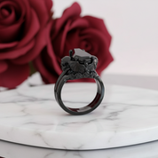 My Ever After Ring - Coffin Cut Diamond with Skulls, Bat and Roses Promise Ring-Black Diamonds New York