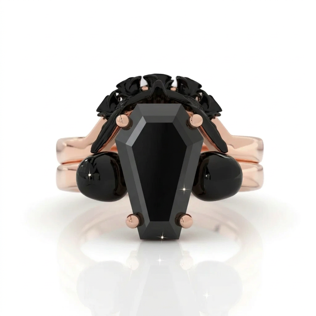 My Ever After Ring - Coffin Cut Diamond Option with Skulls, Bat and Roses Promise Ring