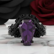 My Ever After Ring - Coffin Cut Diamond Option with Skulls, Bat and Roses Promise Ring-Black Diamonds New York
