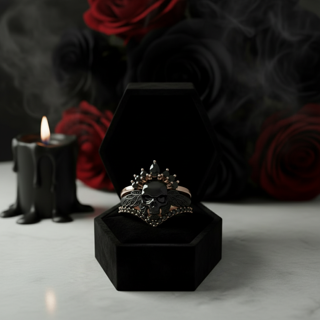 My Queen- 3pc Rose Gold Black Diamond Option Gothic Ring-Black Diamonds New York