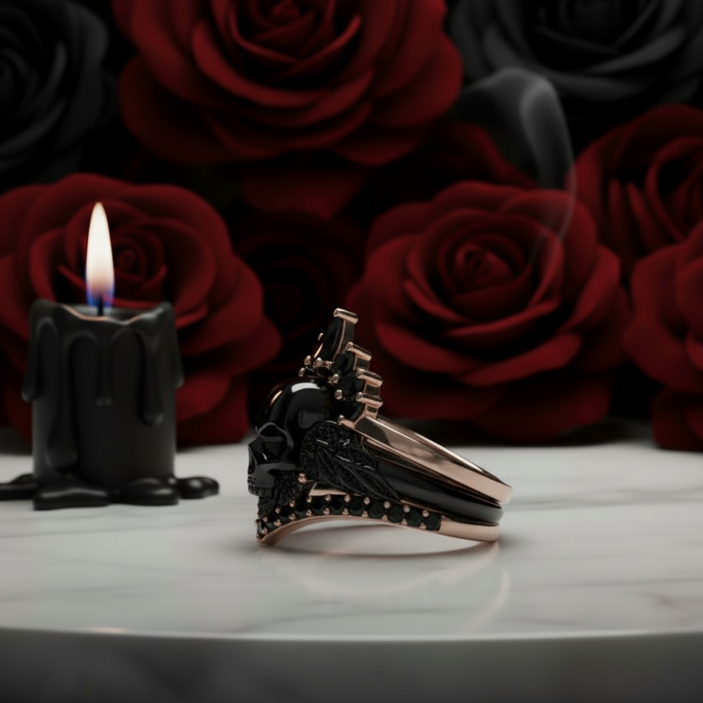 My Queen- 3pc Rose Gold Black Diamond Option Gothic Ring-Black Diamonds New York