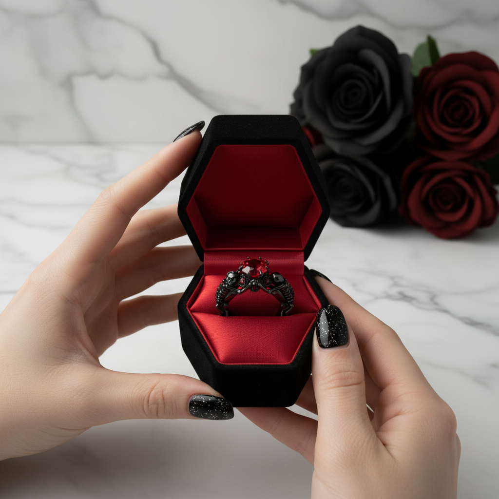 My Ride or Die Promise Ring (Biker Series)- 1.5 Ct Round Cut Diamond Gothic Ring-Black Diamonds New York