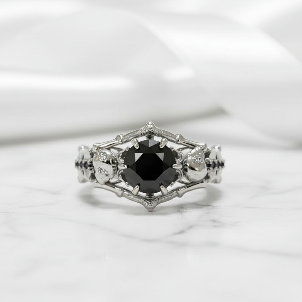 My Ride or Die Promise Ring (Biker Series)- 1.5 Ct Round Cut Diamond Gothic Ring-Black Diamonds New York