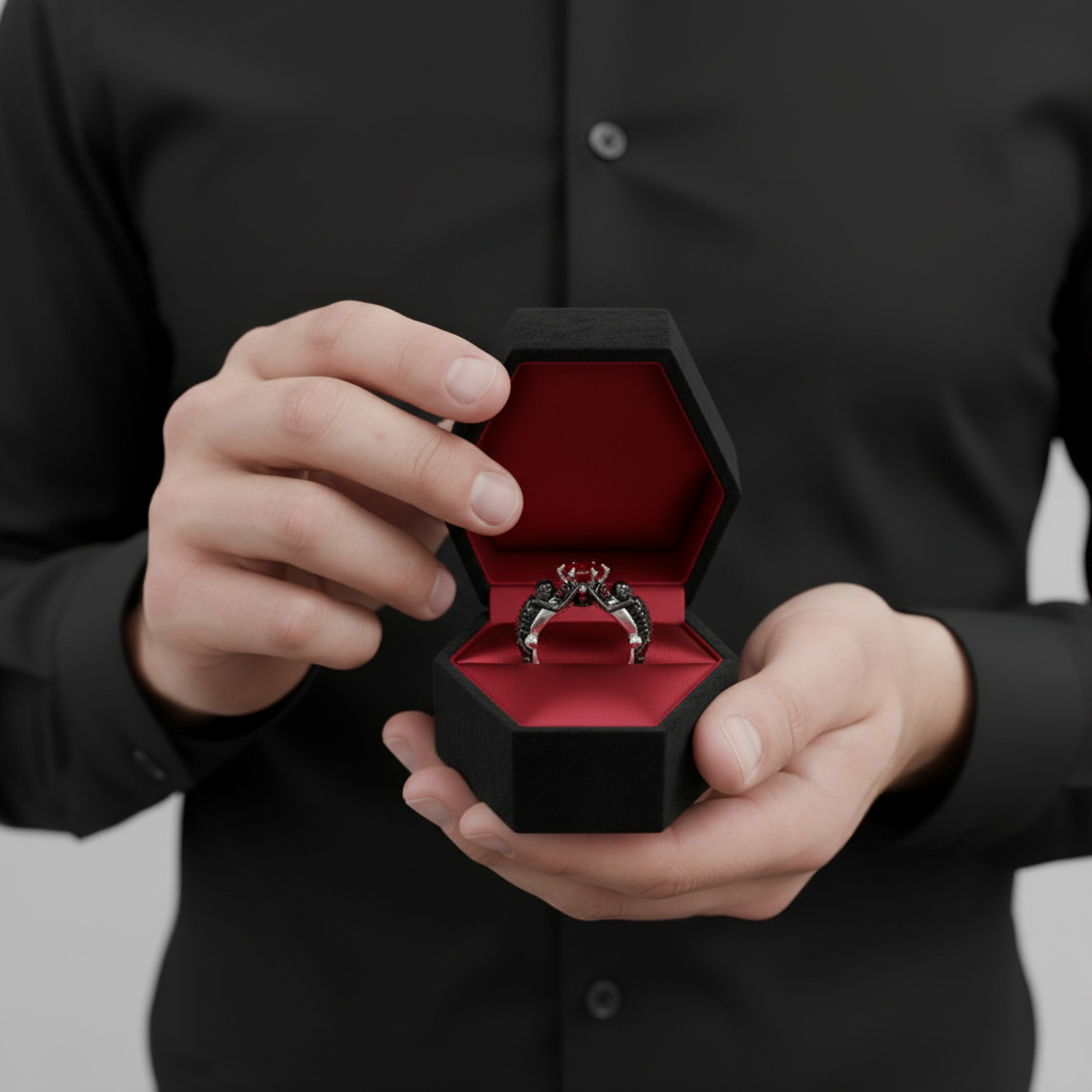 My Ride or Die Promise Ring (Biker Series)- 1.5 Ct Round Cut Diamond Option Gothic Ring-Black Diamonds New York