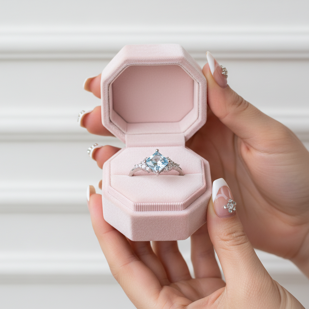 Nano Sky Blue Topaz Stone Engagement Ring-Black Diamonds New York