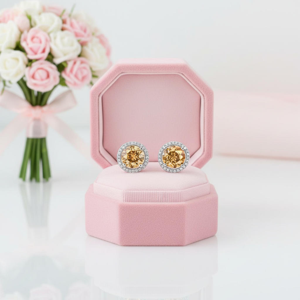 14k White Gold 2.5 Ct Topaz Stud Halo Earrings-Black Diamonds New York